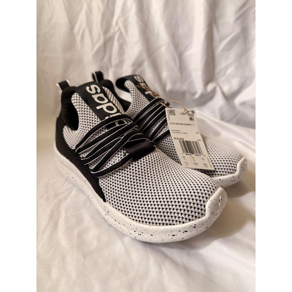 Adidas Lite Racer Adapt 7.0 Kids Running Shoes White Black IE6384 Size 1.5Y NEW